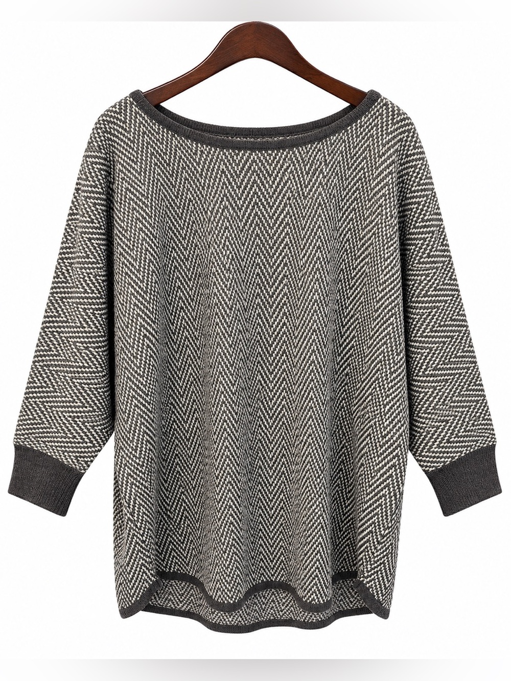 The Limited Gray & Cream Herringbone Boatneck Sweater